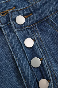 MICAS Jeans-Denim Button Pocket High Waist Straight Leg Jeans DARK WASH BLUE