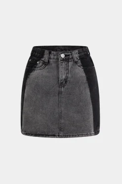 MICAS Skirts-Denim Button Pocket Skirt DARK GRAY