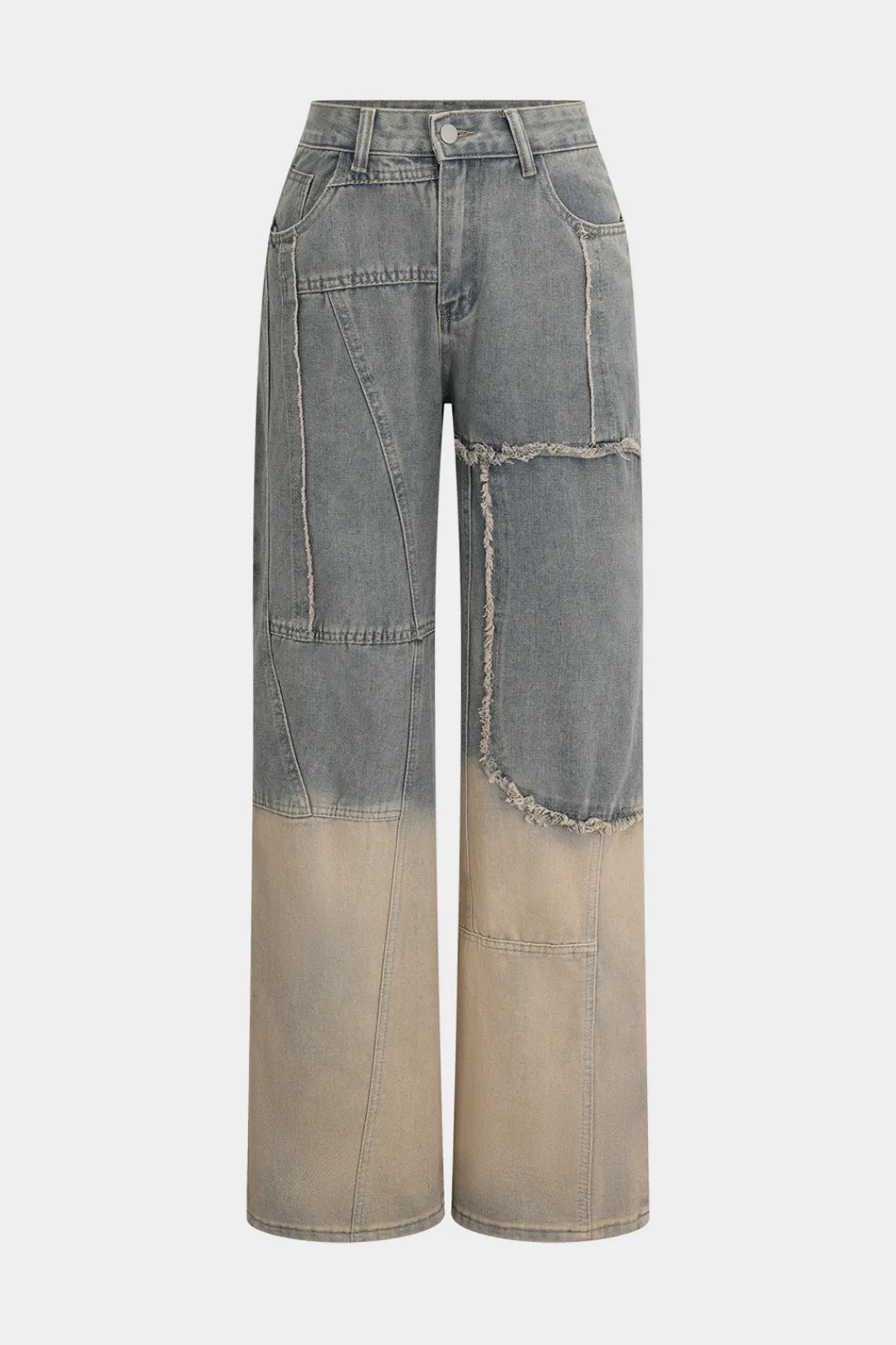 MICAS Jeans-Denim Faded Straight Leg Jeans Contrast Color
