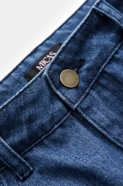 MICAS Skirts-Denim Faux Fur Patchwork Button Skirt DARK WASH BLUE