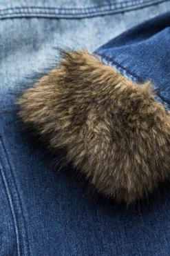 MICAS Outerwear|Outerwear-Denim Faux Fur Patchwork Jacket DARK WASH BLUE