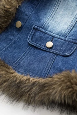 MICAS Outerwear|Outerwear-Denim Faux Fur Patchwork Jacket DARK WASH BLUE