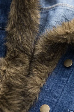 MICAS Outerwear|Outerwear-Denim Faux Fur Patchwork Jacket DARK WASH BLUE