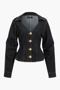 MICAS Outerwear|Outerwear-Denim Metallic Button Outerwear DARK WASH BLUE