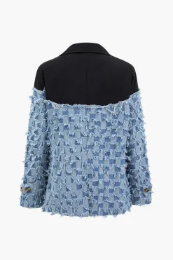 MICAS Outerwear|Outerwear-Denim Patchwork Blazer STEEL BLUE