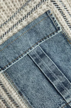 MICAS Outerwear|Knitwear-Denim Patchwork Button Pocket Sweater Cardigan
