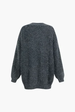 MICAS Outerwear|Knitwear-Denim Patchwork Button Pocket Sweater Cardigan