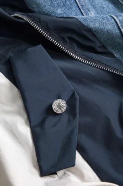 MICAS Outerwear|Outerwear-Denim Patchwork Button Pocket Long-Sleeve Coat Contrast Color