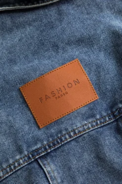 MICAS Outerwear|Outerwear-Denim Patchwork Button Pocket Long-Sleeve Coat Contrast Color