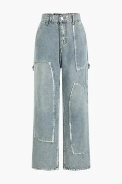 MICAS Jeans-Denim Patchwork Design Jeans LIGHT WASH BLUE