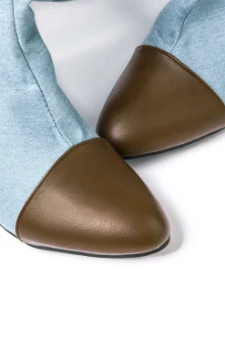 MICAS Shoes|Boots-Denim Patchwork High Heel Almond Toe Over The Knee Boots LIGHT WASH BLUE