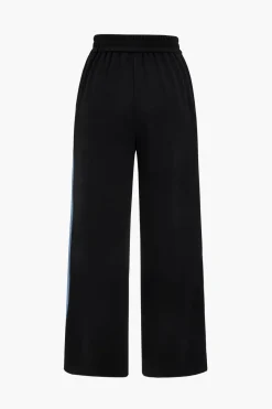 MICAS Pant Sets-Denim Patchwork Long Sleeve Top And Wide Leg Trousers Set BLACK