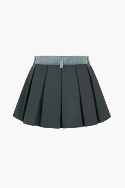 MICAS Skirts-Denim Patchwork Mini Skirt STEEL