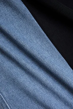 MICAS Outerwear|Blazers-Denim Patchwork Notched Lapel Blazer BLACK