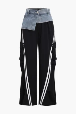 MICAS Pants-Denim Patchwork Pocket Trousers