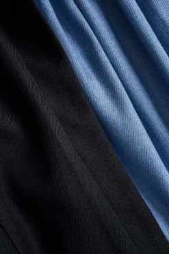 MICAS Mini Dresses-Denim Patchwork Ruched Sleeveless Mini Dress BLACK