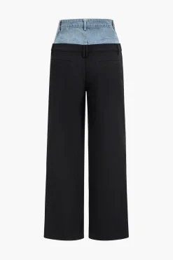 MICAS Pants-Denim Patchwork Straight Trousers BLACK