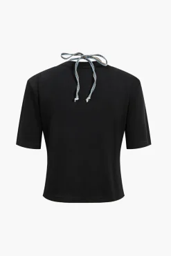 MICAS Skirt Sets-Denim Patchwork T-shirt And Skirt Set NAVY