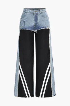 MICAS Jeans-Denim Patchwork Wide Leg Jeans BLACK
