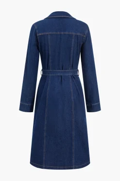 MICAS Outerwear|Outerwear-Denim Pocket Belted Outerwear DARK WASH BLUE