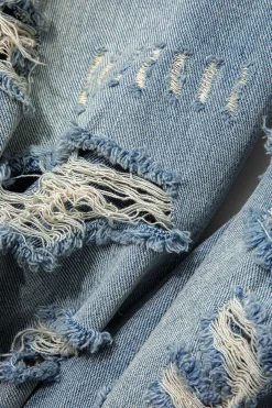 MICAS Jeans-Denim Ripped Fringe Cut Out Jeans MID WASH BLUE