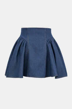 MICAS Skirts-Denim Ruched Button High Waist Skirt DARK WASH BLUE