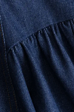 MICAS Skirts-Denim Ruched Button High Waist Skirt DARK WASH BLUE