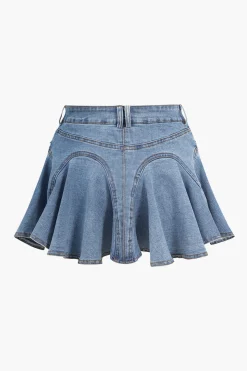 MICAS Skirts-Denim Ruffle Skirt BABY BLUE