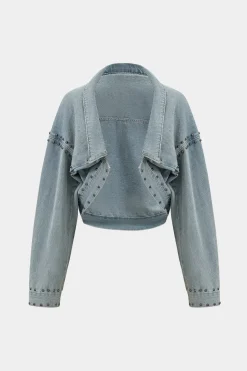 MICAS Outerwear|Outerwear-Denim Studded Long Sleeve Outerwear LIGHT WASH BLUE