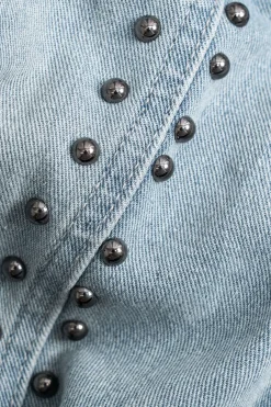 MICAS Outerwear|Outerwear-Denim Studded Long Sleeve Outerwear LIGHT WASH BLUE