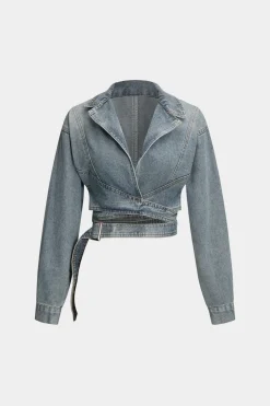 MICAS Outerwear|Outerwear-Denim Tie-Up Crossed Outerwear DARK WASH BLUE