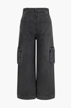 MICAS Cargo Pants|Jeans-Denim Wide Leg Pants Low Waist Cargo Jeans BLACK