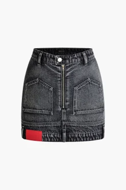 MICAS Skirts-Denim Zip Up Mini Skirt