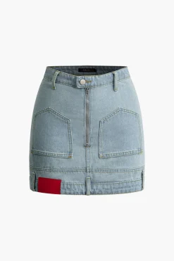 MICAS Skirts-Denim Zip Up Mini Skirt