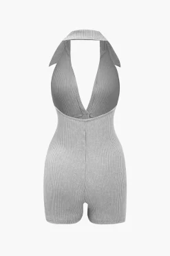 MICAS Jumpsuits & Rompers-Distressed Backless Halter V-neck Romper