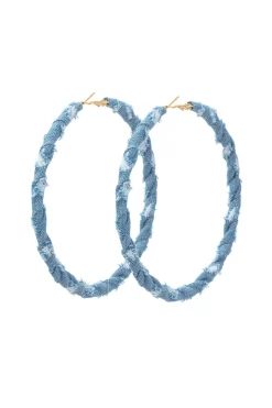 MICAS Earrings|Accessories-Distressed Denim Hoop Earrings