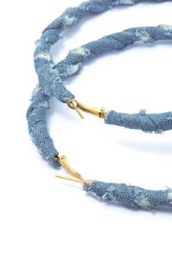 MICAS Earrings|Accessories-Distressed Denim Hoop Earrings