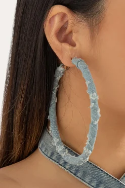MICAS Earrings|Accessories-Distressed Denim Hoop Earrings