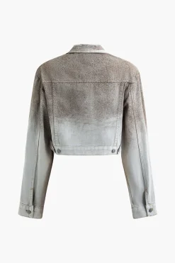 MICAS Outerwear|Outerwear-Distressed Flap Pocket Collared Denim Jacket MULTICOLOR