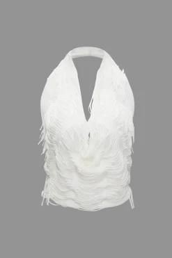 MICAS Skirt Sets|Vacation Sets-Distressed Halter Cami Top And Asymmetrical Mini Skirt Set WHITE