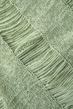 MICAS Knit Dresses-Distressed Ladder Backless Mini Dress LIGHT GREEN