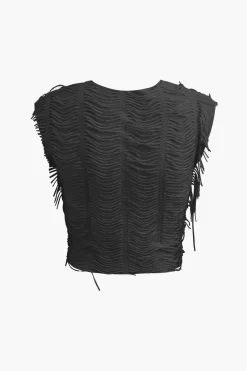 MICAS Vacation Sets|Skirt Sets-Distressed V-neck Cap Sleeve Crop Top And Slit Maxi Skirt Set