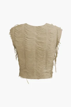 MICAS Vacation Sets|Skirt Sets-Distressed V-neck Cap Sleeve Crop Top And Slit Maxi Skirt Set