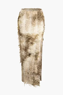 MICAS Vacation Sets|Skirt Sets-Distressed V-neck Cap Sleeve Crop Top And Slit Maxi Skirt Set