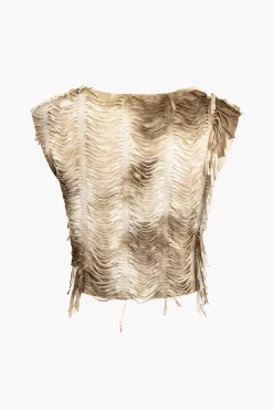 MICAS Vacation Sets|Skirt Sets-Distressed V-neck Cap Sleeve Crop Top And Slit Maxi Skirt Set