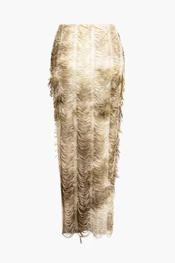 MICAS Vacation Sets|Skirt Sets-Distressed V-neck Cap Sleeve Crop Top And Slit Maxi Skirt Set