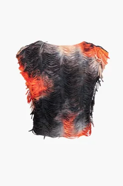 MICAS Vacation Sets|Skirt Sets-Distressed V-neck Cap Sleeve Crop Top And Slit Maxi Skirt Set