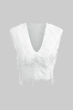 MICAS Vacation Sets|Skirt Sets-Distressed V-neck Cap Sleeve Crop Top And Slit Maxi Skirt Set