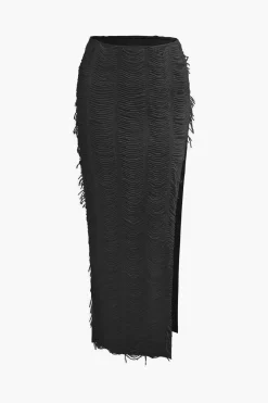 MICAS Vacation Sets|Skirt Sets-Distressed V-neck Cap Sleeve Crop Top And Slit Maxi Skirt Set