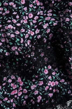 MICAS Long Sleeve Dresses|Mini Dresses-Ditsy Floral Print Lace Trim Corset Long Sleeve Mini Dress